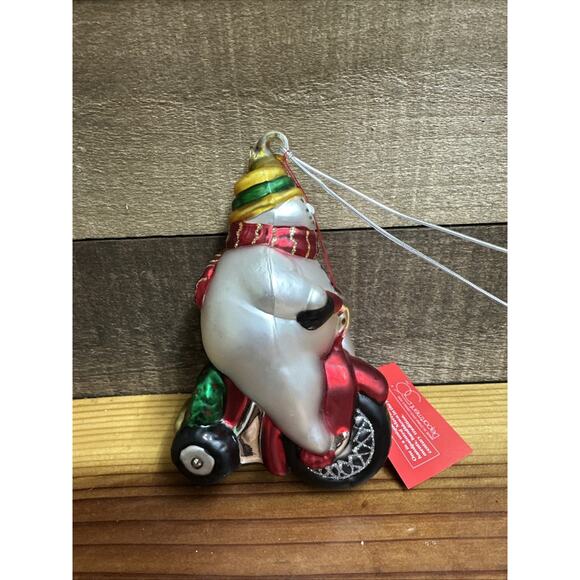 Dept 56 Mercury Glass Snowman Riding Tricycle Ornament Hand Painted in Box - Picture 1 of 5